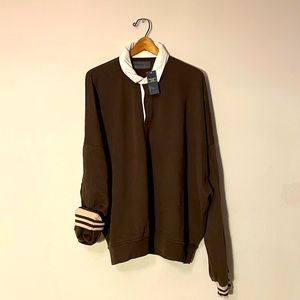 Abercrombie Oversized Soft Essentials Fleece Brown Rugby Style Sweatshirt NWT XL